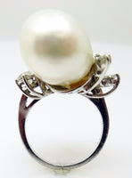 Platinum South Seas Pearl and Diamond Vintage Ring Jewelry (#J3460)