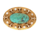 10k Yellow Gold Turquoise Pin with Seed Pearls Jewelry 1 1/8" x 3/4" (#J6886)