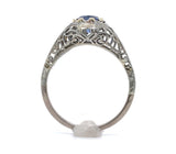 18k White Gold Filigree Ring with 1 Carat Blue Genuine Natural Sapphire (#J6461)