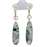 14k Gold 16.64 Carat TW Moss Genuine Agate Teardrop Dangle Earrings (#J7127)
