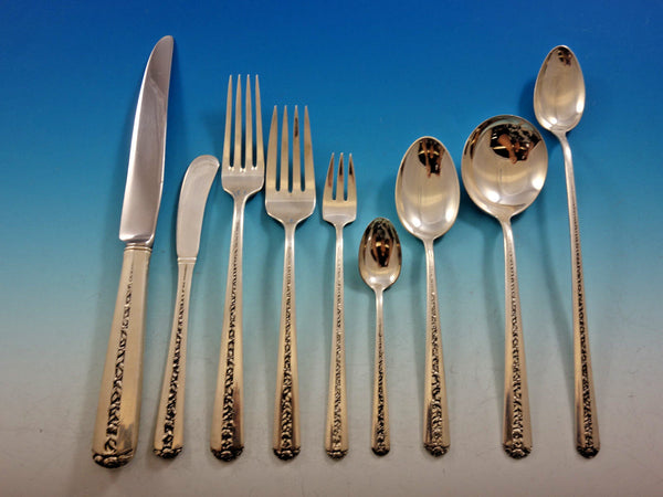 Rambler Rose by Towle Sterling Silver Flatware Set for 12 Service 124 pieces