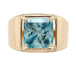 14k Yellow Gold 5.27 Carat Blue Genuine Natural Zircon Men's Ring Size 9 #J6919