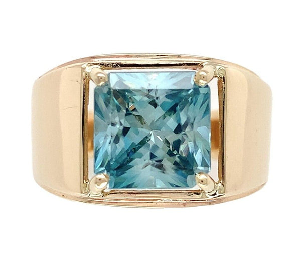 14k Yellow Gold 5.27 Carat Blue Genuine Natural Zircon Men's Ring Size 9 #J6919