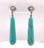 Platinum and Diamond Pair of Tyrone Turquoise Briolette Drop Earrings (#J7137)