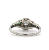 18k White Gold Diamond Filigree Ring w/ Synthetic Lab-Created Emeralds (#J5713)