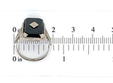 14k White Gold Filigree Genuine Natural Black Onyx and Diamond Ring (#J6612)