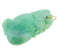 14k Yellow Gold Large Grade A Carved Jade Pendant with Report (#J4597)