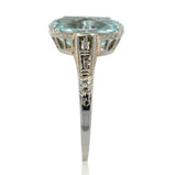 18k White Gold Filigree Ring w/Specialty Cut Genuine Natural Aquamarine (#J6611)
