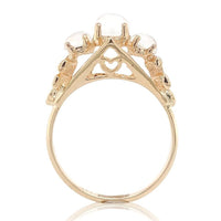 14k Yellow Gold Three-Stone Genuine Natural Moonstone Ring Size 6 (#J6926)