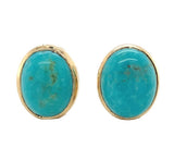 14k Yellow Gold Genuine Natural Kingman Turquoise Stud Earrings 4.77cttw #J6704