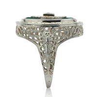 14k White Gold Filigree Crystal Glass and Genuine Natural Diamond Ring (#J6817)