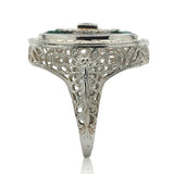 14k White Gold Filigree Crystal Glass and Genuine Natural Diamond Ring (#J6817)