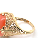 10k Yellow Gold 7.36 Carat Genuine Natural Coral Filigree Ring Size 6 (#J7369)