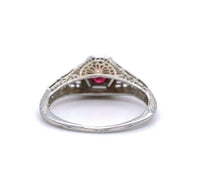 18k White Gold Art Deco .50ct Genuine Natural Ruby Filigree Ring (#J5630)