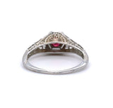 18k White Gold Art Deco .50ct Genuine Natural Ruby Filigree Ring (#J5630)