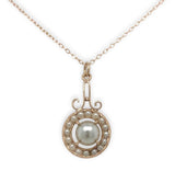 9k Rose Gold Victorian Faux Pearl Lavaliere Pendant with 14k Chain (#J7101)