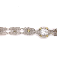 10k White and Yellow Gold Art Deco Filigree Bracelet 6.75" Jewelry (#J6740)