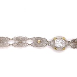 10k White and Yellow Gold Art Deco Filigree Bracelet 6.75" Jewelry (#J6740)