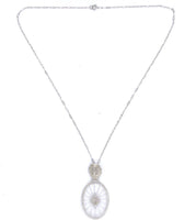 14k Gold Art Deco Genuine Natural Rock Crystal Quartz Diamond Pendant (#J5603)