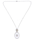 14k Gold Art Deco Genuine Natural Rock Crystal Quartz Diamond Pendant (#J5603)