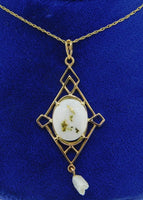 14K Yellow Gold 2.16ct Genuine Natural Gold Vein Quartz Pendant Lavaliere #J4200