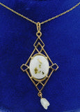 14K Yellow Gold 2.16ct Genuine Natural Gold Vein Quartz Pendant Lavaliere #J4200