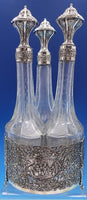 830 Silver Liquor Set 3-pc silver tops and hand engraved bottles Dutch #4344-2