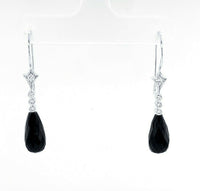 18k White Gold Black Genuine Natural Spinel Briolette Diamond Earrings (#J4952)