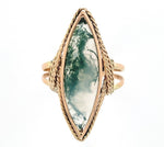 10k Yellow Gold Handwrought Genuine Natural Moss Agate Ring Size 5 (#J6580)