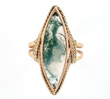 10k Yellow Gold Handwrought Genuine Natural Moss Agate Ring Size 5 (#J6580)