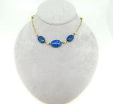 Art Deco Genuine Natural Sodalite Necklace with 9k Gold Paperclip Chain (#J5033)
