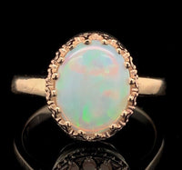 14k Yellow Gold 1.80 Carat Australian Genuine Natural Opal Ring Size 7 (#J6572)