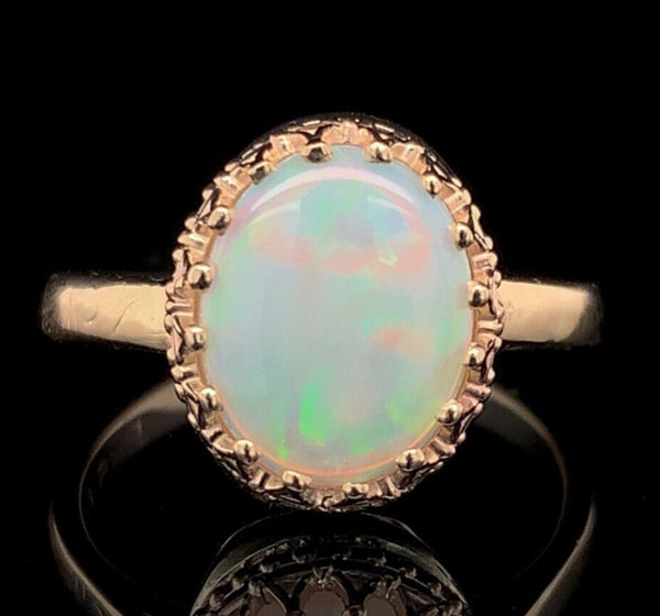 14k Yellow Gold 1.80 Carat Australian Genuine Natural Opal Ring Size 7 (#J6572)