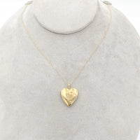14k Yellow Gold Heart Shaped Locket with Diamond Accents Hand Engraved (#J6969)