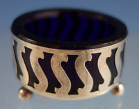 Sterling Silver Salt Dip Pair Pierced with Glass Cobalt Liners (#2538)