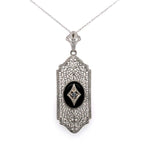 10k White Gold Filigree Genuine Natural Black Onyx Pendant Jewelry (#J5626)