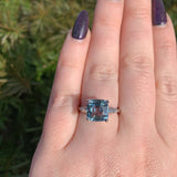 Platinum 2.51 Carat Cushion Cut Aquamarine Ring with Diamond Baguettes (#J6545)