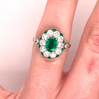 Fine Platinum Genuine Natural Emerald and Diamond Ring (#J4857)