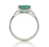 18k White Gold 2.23 Carat Genuine Natural Emerald Diamond Ring Size 6.5 (#J7011)