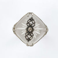 14k White Gold Filigree Genuine Natural Rock Crystal Diamond Ring (#J6207)