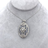 Platinum 2 Carat Diamond and Lab-Created Sapphire Deco Pendant Necklace (#J6378)