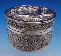 Chinese 90% Silver Box Round w/Dragon Cherry Blossoms Trophy Inscription (#8084)