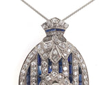 Platinum 2 Carat Diamond and Lab-Created Sapphire Deco Pendant Necklace (#J6378)