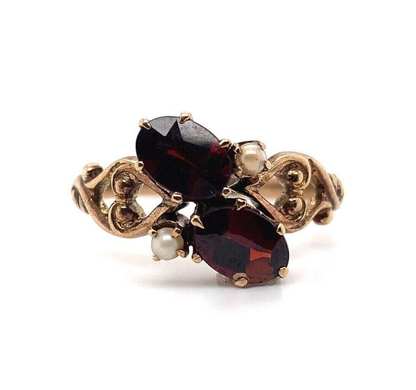 10k Yellow Gold Victorian Garnet and Seed Pearl Ring Jewelry (#J5695)