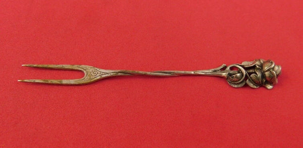 German Sterling Silver Pickle Fork 2-Tine with Rose Handle 4 7/8"