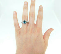 14k White Gold Large Teal Blue Genuine Natural Zircon and Diamond Ring (#J5047)