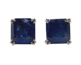 Platinum 4.05 Carat TW Blue Genuine Natural Sapphire Stud Earrings (#J7518)