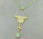 14k Gold Arts and Crafts Style Genuine Natural Opal Festoon Necklace (#J4880)