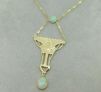 14k Gold Arts and Crafts Style Genuine Natural Opal Festoon Necklace (#J4880)