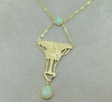 14k Gold Arts and Crafts Style Genuine Natural Opal Festoon Necklace (#J4880)